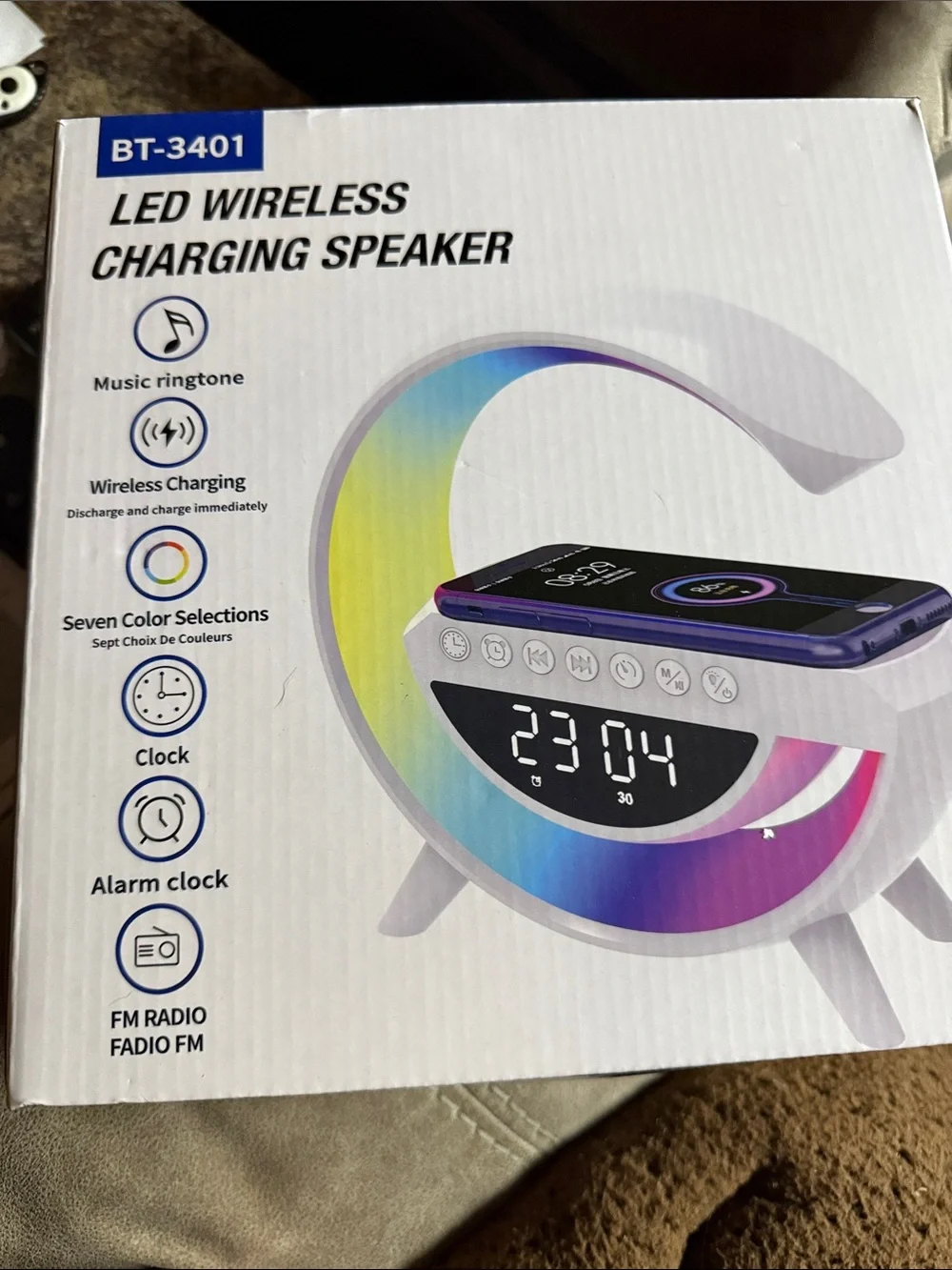 LED Wireless Charging Speaker Alarm Clock - White
